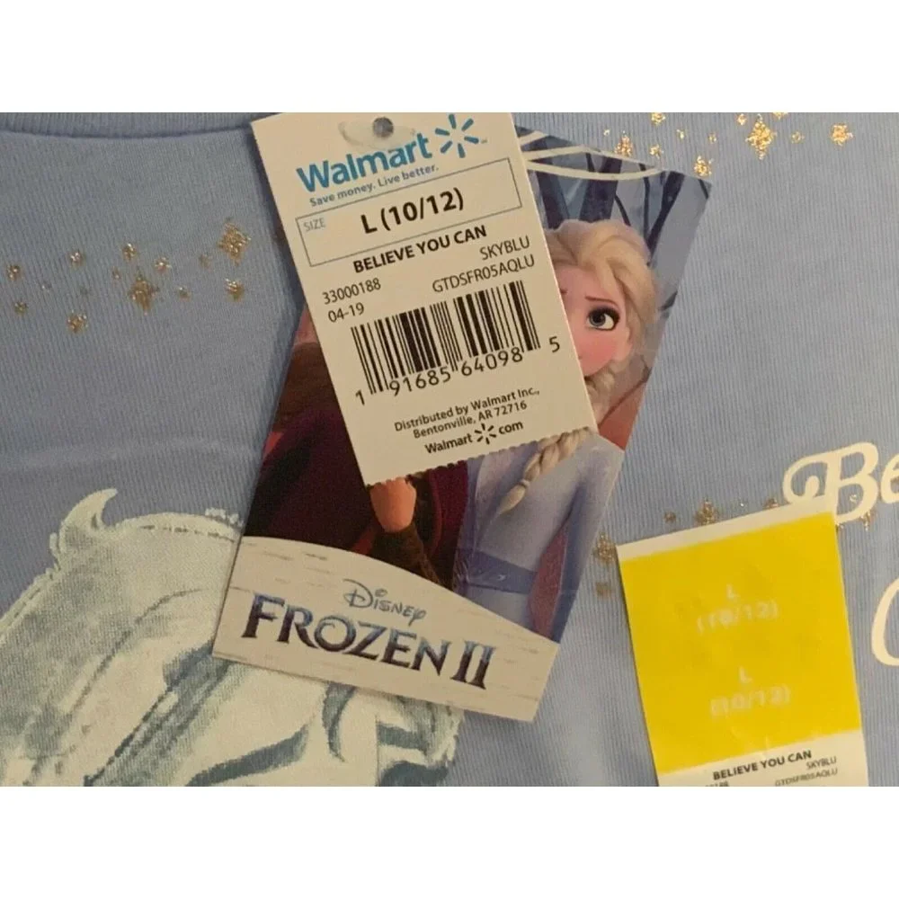 Disney Frozen Elsa Blue Long Sleeve Shirt Size L 10-12 (Believe you Can) - Picture 3 of 5